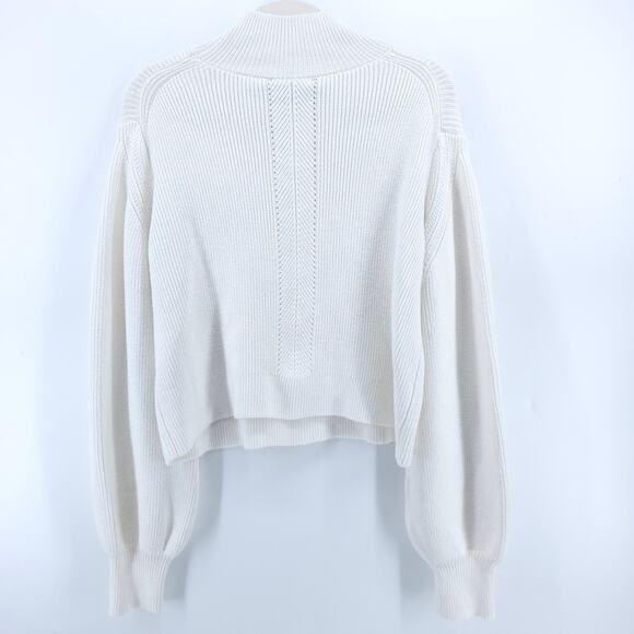 French Connection White Polymide Crop LaceKnit MockNeck Sweater Balloon Sleeve M - Picture 8 of 11
